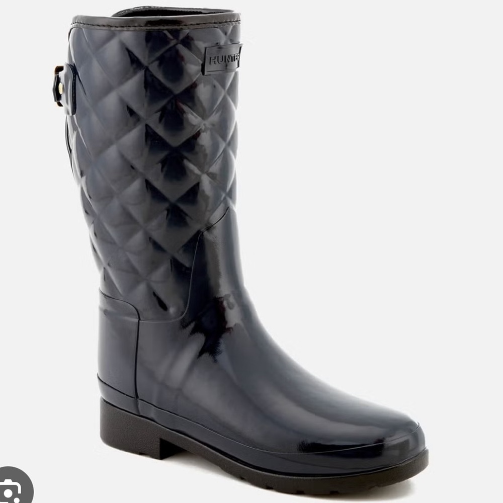 Hunter Refined Gloss Quilt Short Rain Boot in Dark Slate